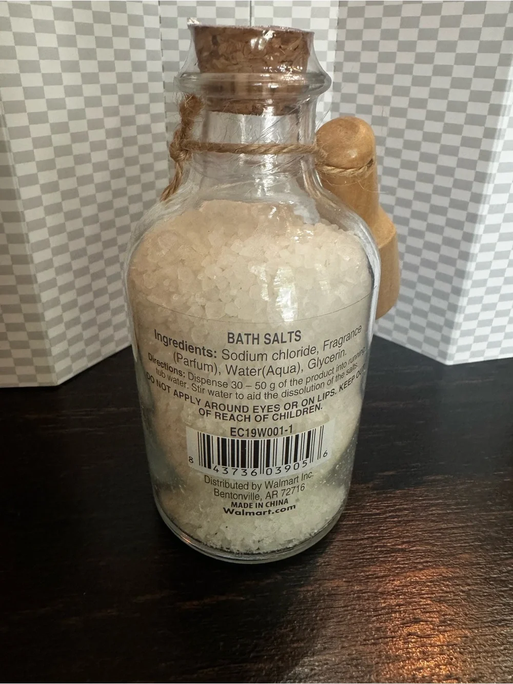 New! Eucalyptus Bath Salts glass apothecary-style jar cork stopper wooden scoop